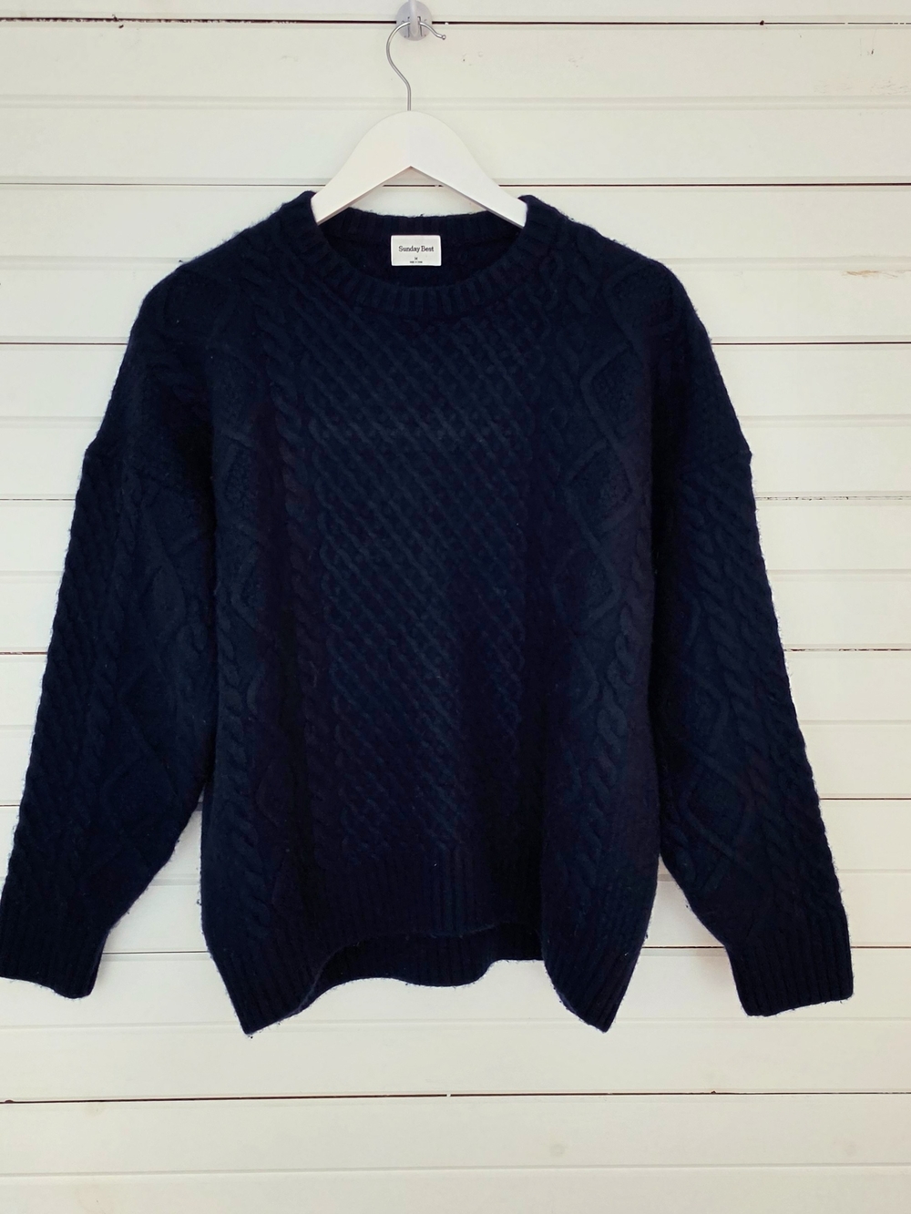 Aritzia Sunday Best Peggy Cable Knit Wool Blend Sweater Navy Medium
